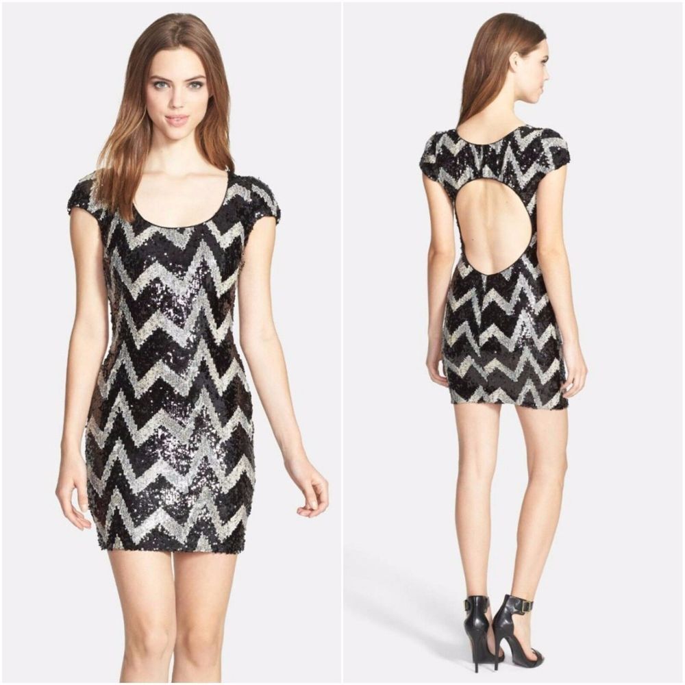 NEW Dress the Population‎ Gabriella Chevron Body-Con Minidress [SZ Small ] #N676